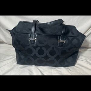 Coach Black Op Art Canvas and Leather Alexis Carryall Shoulder Bag F25501